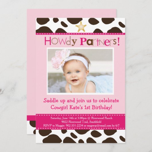 リトル女性のカーボーイパーティの招待状 招待状 (正面/裏面)