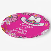 リトル女性のカーボーイピンクのレトロなデイジーハビーブシャワー ペーパープレート (アングル)