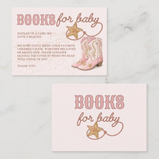 リトル女性のカーボーイピンク赤ちゃんシャワーブックベビー エンクロージャーカード (正面/裏面)