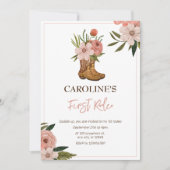 リトル女性のカーボーイファースト・ロデオ1歳の誕生日 招待状 (正面)