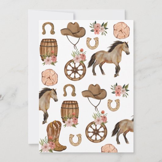 リトル女性のカーボーイファースト・ロデオ1歳の誕生日 招待状 (裏面)