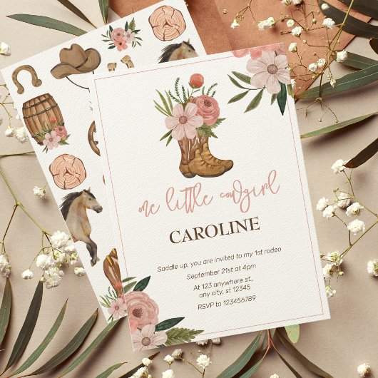 リトル女性のカーボーイファースト・ロデオ1歳の誕生日 招待状