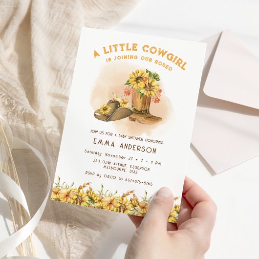 リトル女性のカーボーイブーツベビーシャワー招待状 招待状