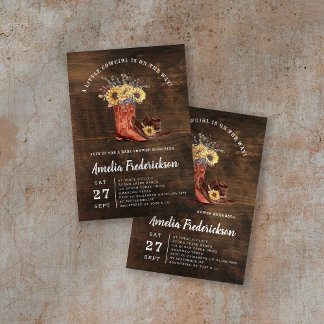 リトル女性のカーボーイブーツベビースシャワー 招待状