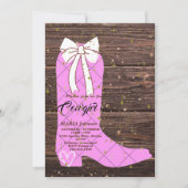 リトル女性のカーボーイブーティブラウンウッドベビーシャワーの招待客 招待状 (正面)