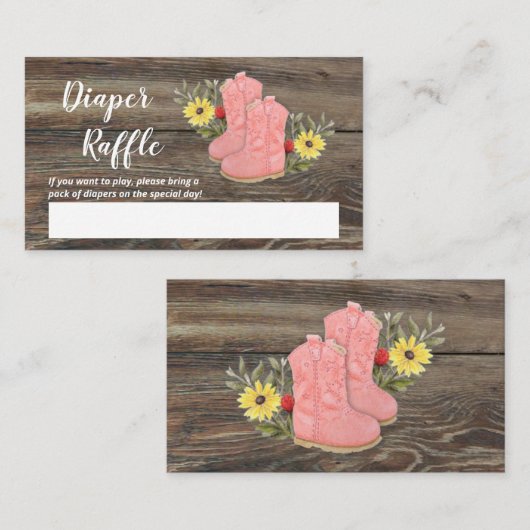 リトル女性のカーボーイブーティベビーシャワーおむつラッフルエン エンクロージャーカード (正面/裏面)