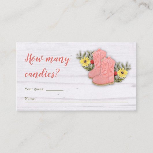 リトル女性のカーボーイブーティベビーシャワーラッフル推測 エンクロージャーカード (正面)