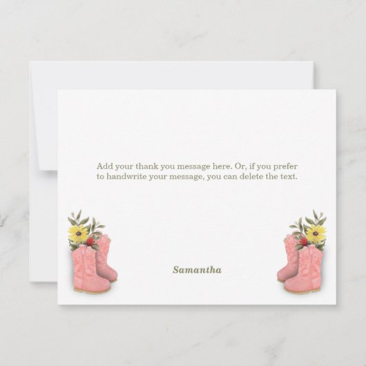 リトル女性のカーボーイブーティホワイトウッドサンキューカード サンキューカード (裏面)