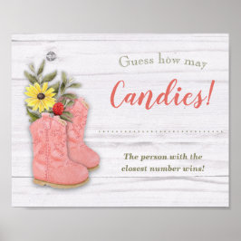 リトル女性のカーボーイブーティホワイトウッドシャワーゲームサイン ポスター