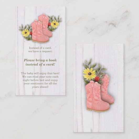 リトル女性のカーボーイブーティ赤ちゃんシャワーブックリクエスト エンクロージャーカード (正面/裏面)