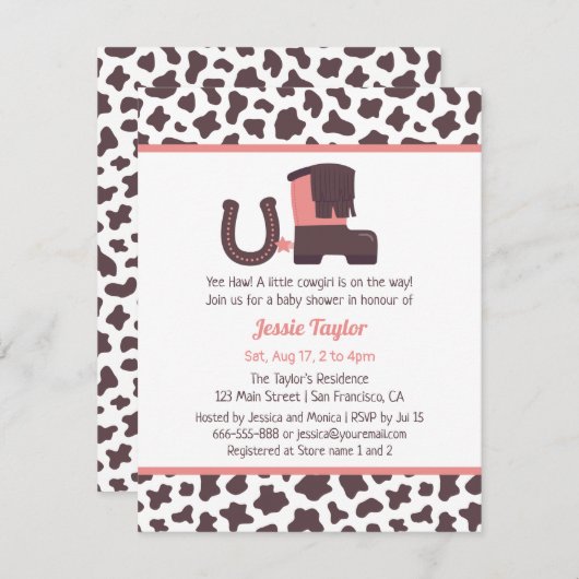 リトル女性のカーボーイベビーシャワー招待状 招待状 (正面/裏面)