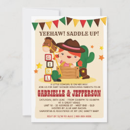 リトル女性のカーボーイベビーシャワー招待状 招待状