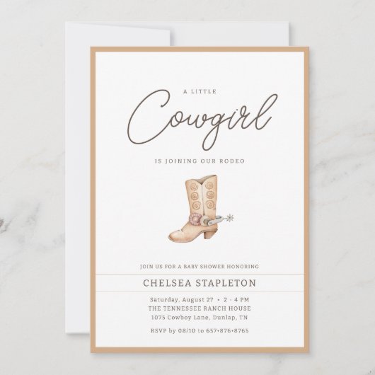 リトル女性のカーボーイモダンウエスタンロデオベビーシャワー 招待状 (正面)