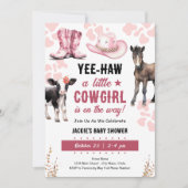 リトル女性のカーボーイロデオ動物ベビーシャワー 招待状 (正面)