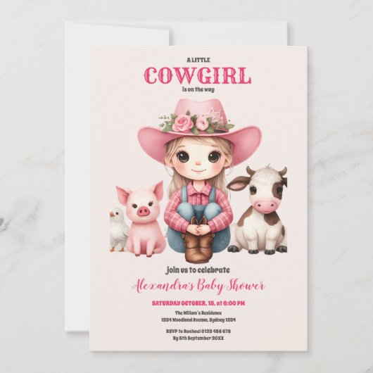 リトル女性のカーボーイワイルドウエストボホベビーガールシャワー 招待状 (正面)