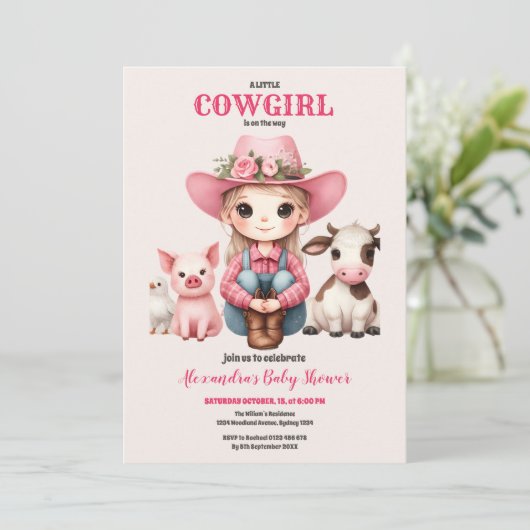 リトル女性のカーボーイワイルドウエストボホベビーガールシャワー 招待状 (スタンド正面)