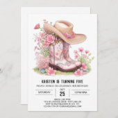 リトル女性のカーボーイ及びサクティ誕生日 招待状 (正面/裏面)