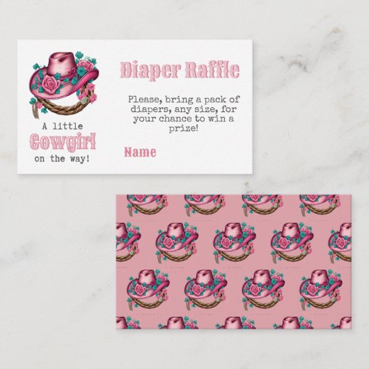 リトル女性のカーボーイ西ピンクハットフローラベビーシャワー エンクロージャーカード (正面/裏面)