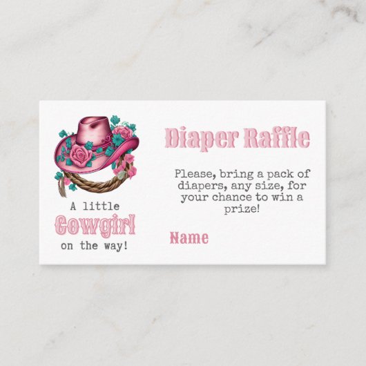 リトル女性のカーボーイ西ピンクハットフローラベビーシャワー エンクロージャーカード (正面)