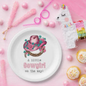リトル女性のカーボーイ西ピンクハットフローラベビーシャワー ペーパープレート (パーティー)