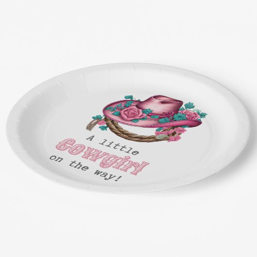リトル女性のカーボーイ西ピンクハットフローラベビーシャワー ペーパープレート (アングル)