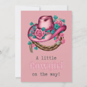 リトル女性のカーボーイ西ピンクハットフローラベビーシャワー 招待状 (裏面)