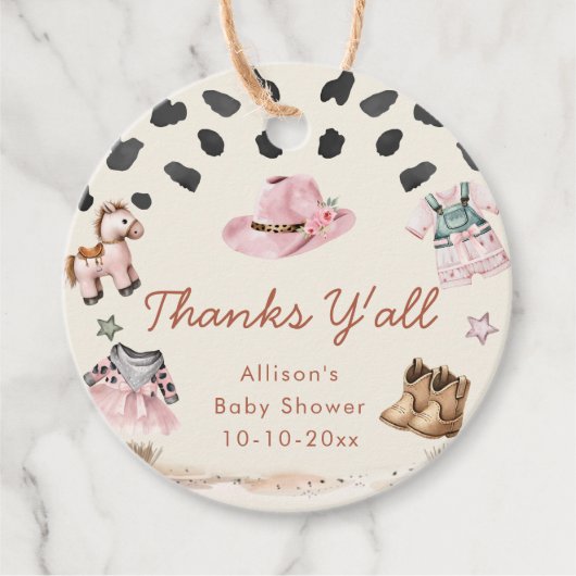 リトル女性のカーボーイ西部テーマ女の子の赤ちゃんシャワー フェイバータグ (正面)