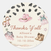 リトル女性のカーボーイ西部テーマ女の子の赤ちゃんシャワー ラウンドシール (正面)