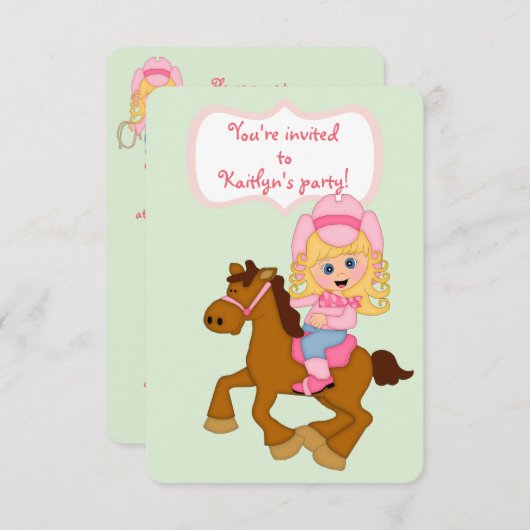 リトル女性のカーボーイ誕生日パーティーの招待 招待状 (正面/裏面)