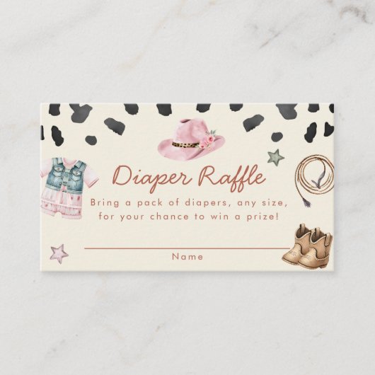 リトル女性のカーボーイ赤ちゃんシャワーおむつラッフルカード エンクロージャーカード (正面)