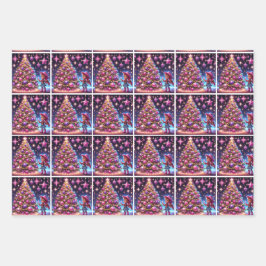 リトル女性のカーボーイ飾のクリスマスツリー ラッピングペーパーシート