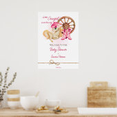 リトル女性のカーボーイ馬の赤ちゃんシャワー歓迎のサイン ポスター (キッチン)