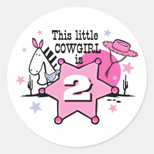 リトル女性のカーボーイ2nd誕生日ステッカー ラウンドシール (正面)