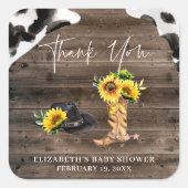 リトル女性のカーボーイ |ウェスタン・ベイビー・シャワーのお願い スクエアシール (正面)