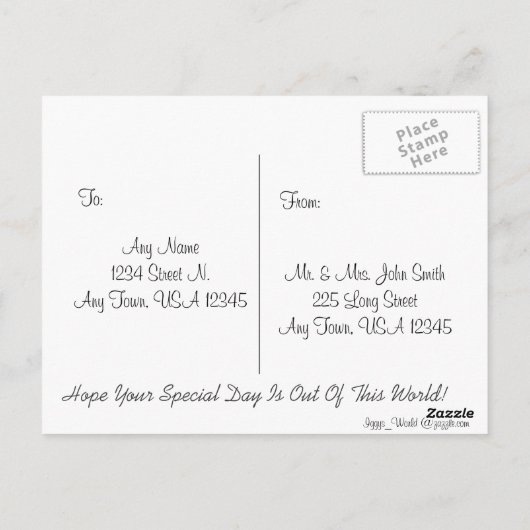 リトル宇宙飛行士と宇宙船誕生日 ポストカード (裏面)