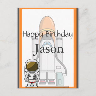 リトル宇宙飛行士と宇宙船誕生日 ポストカード