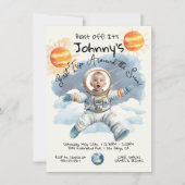 リトル宇宙飛行士の最初ののまわりに旅の太陽誕生日 招待状 (正面)