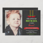 リトル小妖精や小人かわいいクリスマスバースデーパーティーの写真 招待状 (正面/裏面)