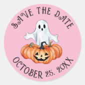 リトル幽霊とカボチャは日付を保存 ラウンドシール (正面)