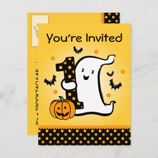 リトル幽霊1st誕生日はがき招待状 インビテーションポストカード (正面/裏面)