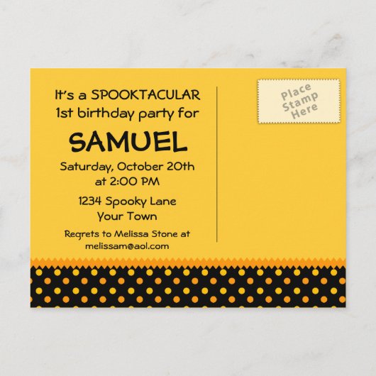 リトル幽霊1st誕生日はがき招待状 インビテーションポストカード (裏面)