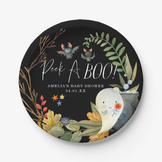 リトル幽霊 |かわいいハロウィーンの赤ちゃんシャワー ペーパープレート (正面)