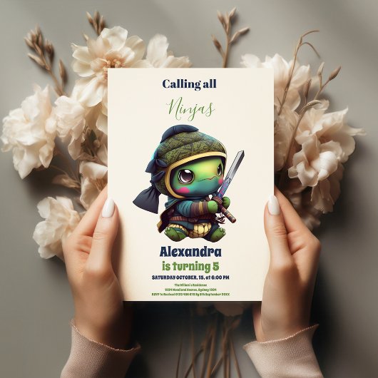 リトル忍者カメ子供の誕生日 招待状