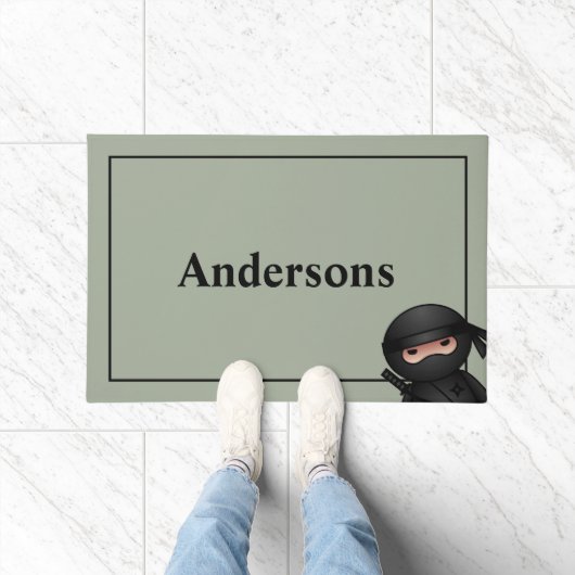 リトル忍者戦士オンセージグリーン ドアマット (室内)