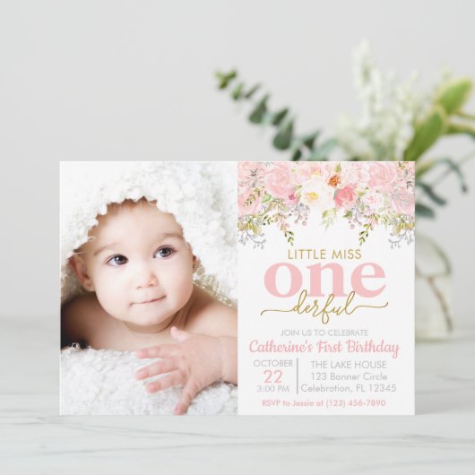 リトル恋しく思ア・ワン・ダーフル・ガール1st誕生日招待状 招待状 (スタンド正面)