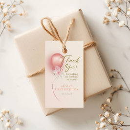 リトル恋しく思ア・ワン・ダーフル・ピンク・バルーン・フローラ誕生日 ギフトタグ