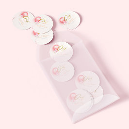 リトル恋しく思ア・ワン・ダーフル・ピンク・バルーン・フローラ誕生日 ラウンドシール