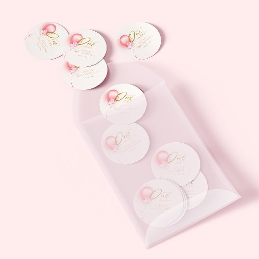 リトル恋しく思ア・ワン・ダーフル・ピンク・バルーン・フローラ誕生日 ラウンドシール