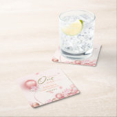 リトル恋しく思ア・ワン・ダーフル・ピンク・フローラ1st誕生日 スクエアペーパーコースター (インサイチュ)