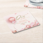 リトル恋しく思ア・ワン・ダーフル・ピンク・フローラ1st誕生日 スクエアペーパーコースター (アングル)